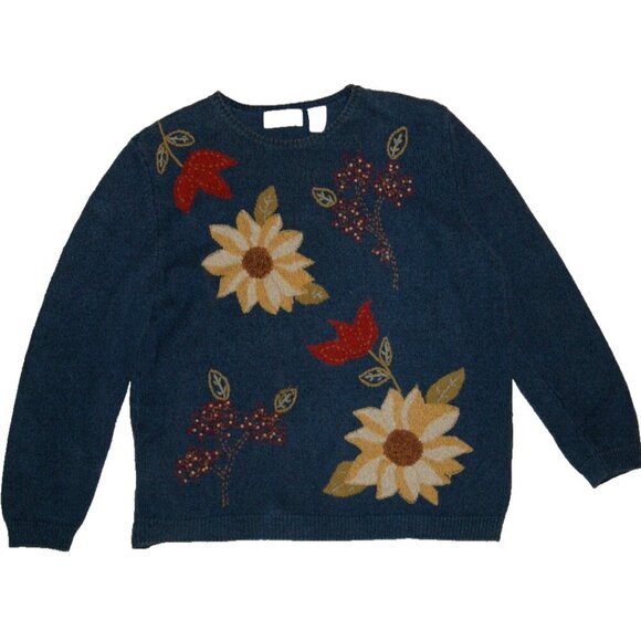 Alfred Dunner Sweater Women's 2X Floral Beaded - Picture 3 of 8